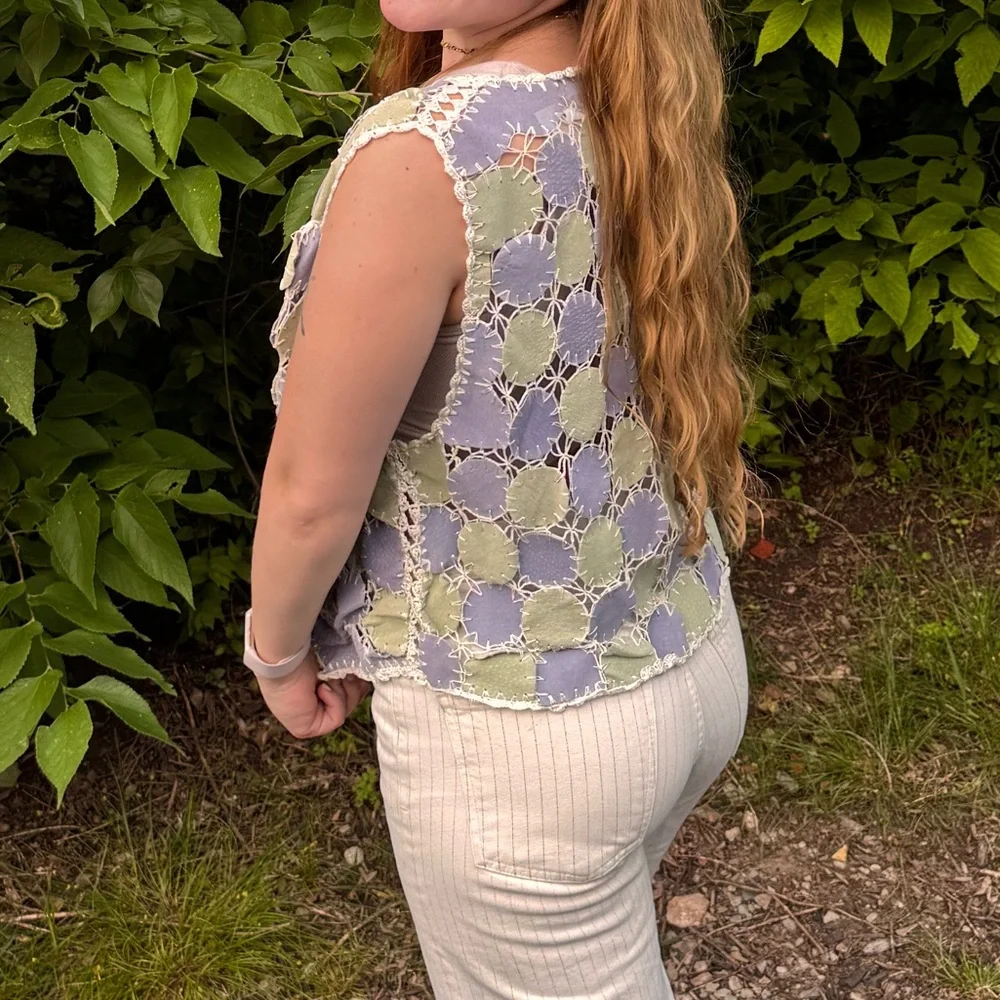 Vintage Purple and Green Patchwork Crocheted Vest - Picture 9 of 9